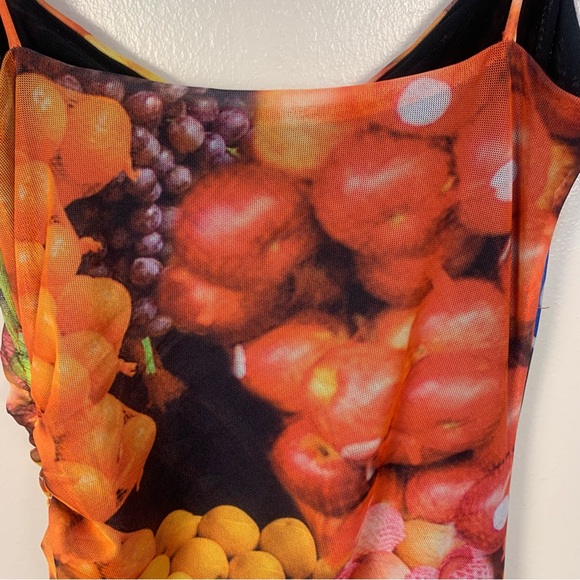 ZARA Blogger Fruit Stand Mesh Strappy Ruched Midi Slip Dress - Picture 9 of 15